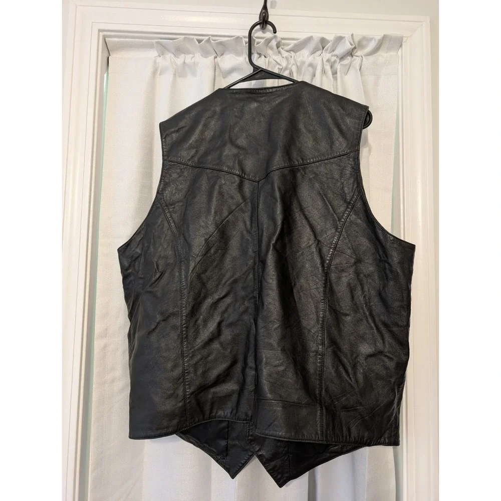 Black Leather Vest Mens Sleeveless‎ Button Up Biker Western Cowboy XXL